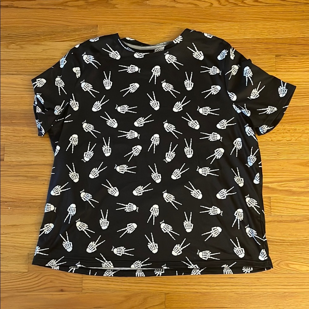 Black T-Shirt with White Skeleton Hand Print